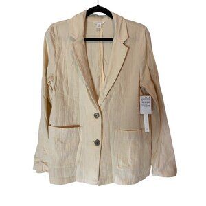 NWT Nordstrom Caslon Beige Cotton Blazer Lightweight Textured Jacket Medium